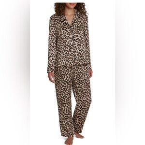 LOFT Leopard Print Satin Pajama Set | XS | Brown & Black Animal Print Pjs